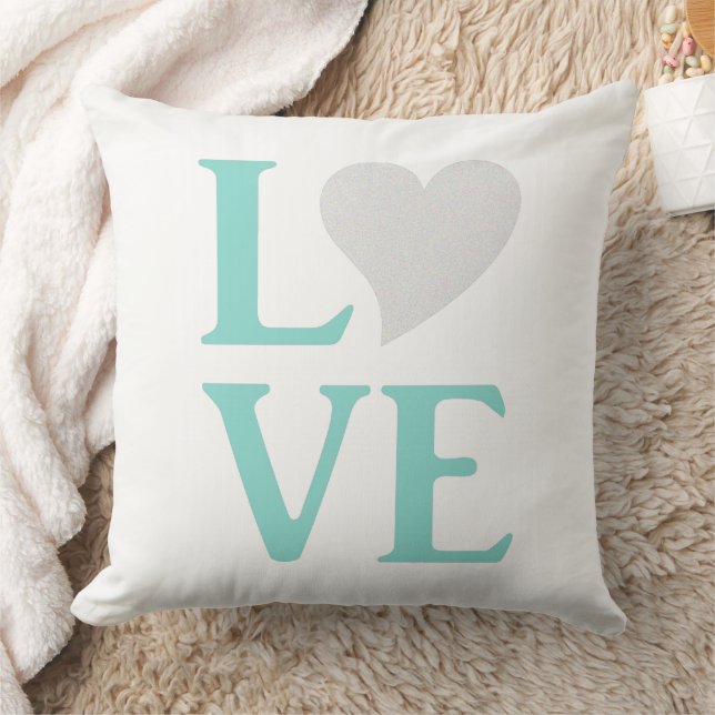 BRIDE Love Teal Blue & White Wedding Decor Cushion (Blanket)