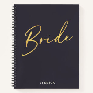 Bride Minimalist Gold Lettering Navy Personalised Notebook