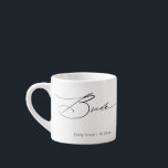 Bride Modern Elegant Script Wedding Custom Name Espresso Cup<br><div class="desc">Bride Modern Elegant Script Typography Wedding Custom Name Tea Coffee Mug Espresso Cup features the simple text "Bride" in an elegant modern black calligraphy script typography. Personalised with your custom name and wedding date. Perfect for the bride for a bridal shower or wedding day. Designed by Evco Studio www.zazzle.com/store/evcostudio</div>