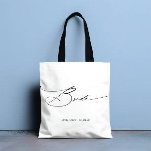 Bride Modern Elegant Script Wedding Custom Name Tote Bag