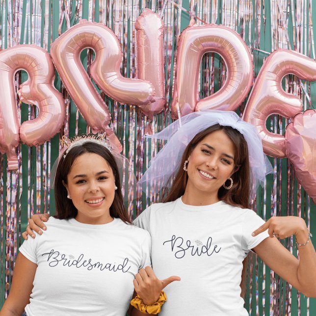 Bride Modern Script Diamond Bachelorette Party T-Shirt (Creator Uploaded)