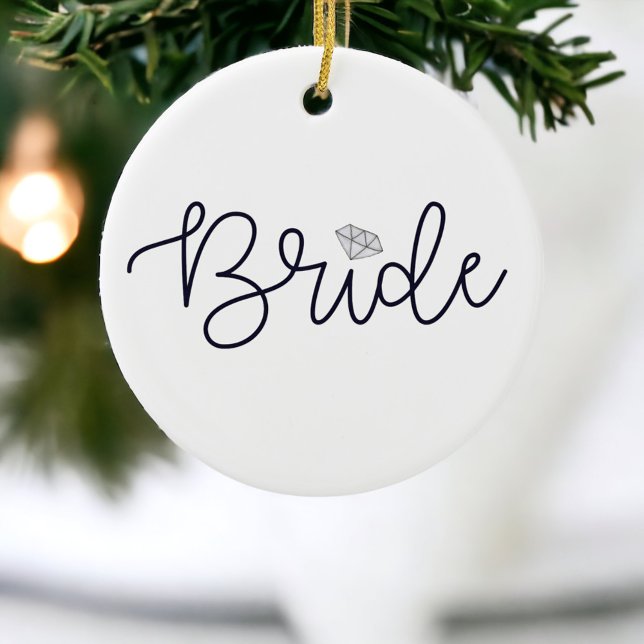 Bride Modern Script Diamond Personalised Wedding Ceramic Tree Decoration (Creator Uploaded)