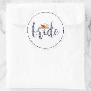 Bride, modern typography classic round sticker