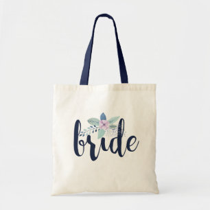 Bride Modern Typography With Floral Bouquet Accent Tote Bag