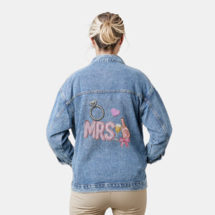 Bride MRS Faux Patch Embroidered Champagne  Denim Jacket