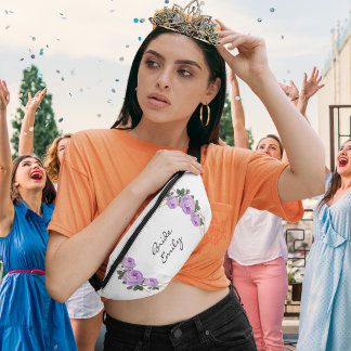 Bride Name Purple Floral Elegant Gold Glitter Geo  Bum Bags