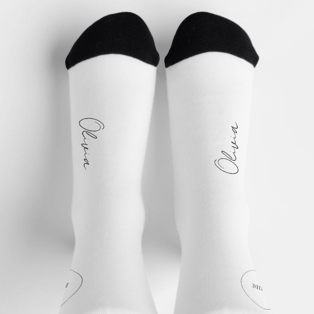 Bride name script personalised wedding favour socks (Top)