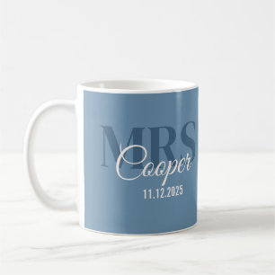 Bride Name With Wedding Date Blue Jean Color Coffee Mug