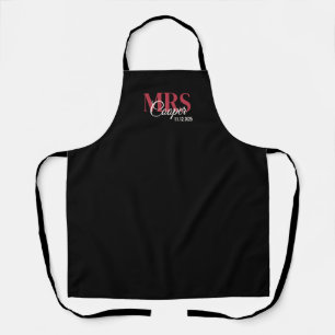 Bride Name With Wedding Date Crimson Red Color Apron