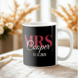Bride Name With Wedding Date Crimson Red Colour Co Coffee Mug