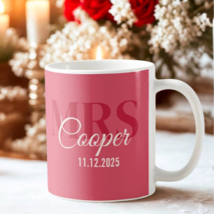 Bride Name With Wedding Date Crimson Red Colour Coffee Mug