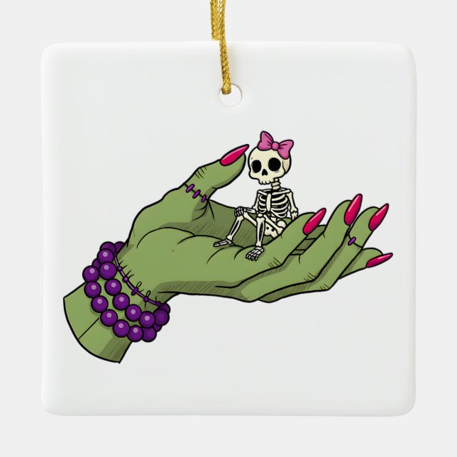 Bride of Frankenstein Hand with Skeleton Bow | Got Ceramic Ornament (Front)