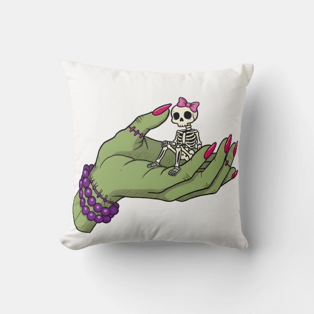 Bride of Frankenstein Hand with Skeleton Bow | Got Cushion (Front)