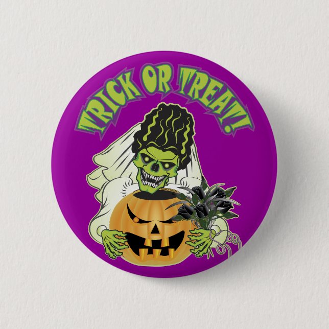Bride of Frankenstein Skull 6 Cm Round Badge (Front)
