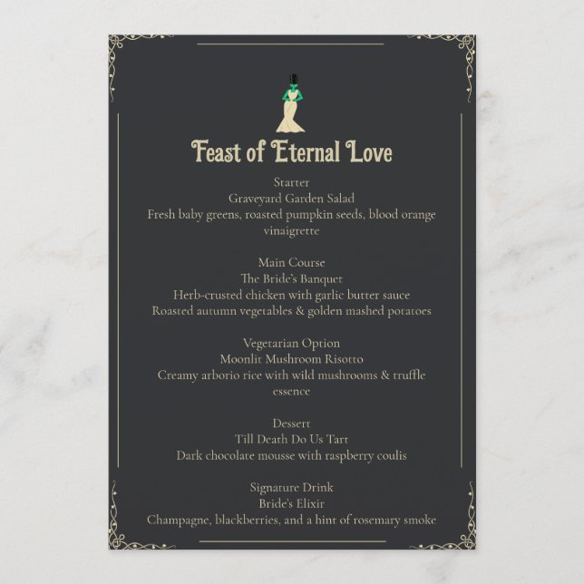 Bride of Frankenstein Wedding Menu | Gothic (Front)