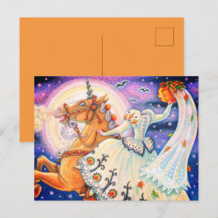 BRIDE OF SLEEPY HOLLOW, HEADLESS HORSEMAN PALOMINO HOLIDAY POSTCARD