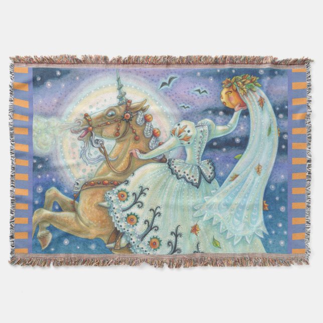 BRIDE OF SLEEPY HOLLOW, UNICORN THROW BLANKET Blue (Front)