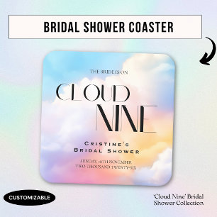 Bride on cloud 9 Colourful Pastel Bridal Shower Square Paper Coaster