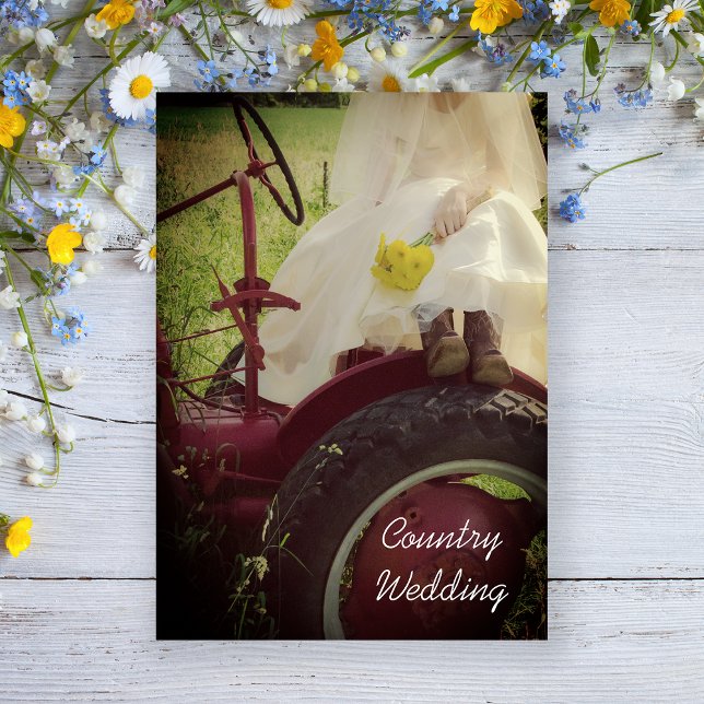 Bride on Red Tractor Country Farm Wedding Invitation (Creator Uploaded)
