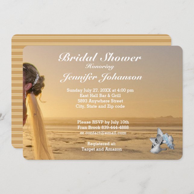 Bride on Sunset Beach Bridal Shower Invitation (Front/Back)