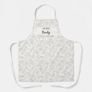 Bride on white floral pattern Wedding Party Apron