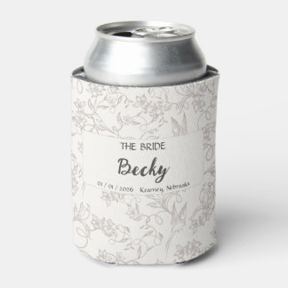 Bride on white floral pattern Wedding Party Can Cooler
