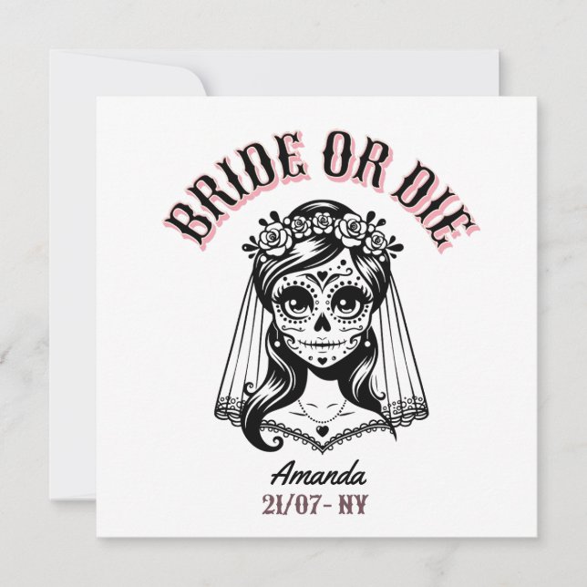 bride or die bachelorette gothic invitation (Front)