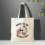 Bride or die black skull bachelorette favours tote bag<br><div class="desc">Bride or die bachelorette weekend favours personalised tote bag  bridesmaids gifts bridal party favours,  tote bag with gothic skeleton skull bridal party gifts bridesmaids gifts</div>