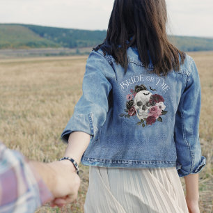 Bride or Die Floral Skull Chic Gothic Bachelorette Denim Jacket