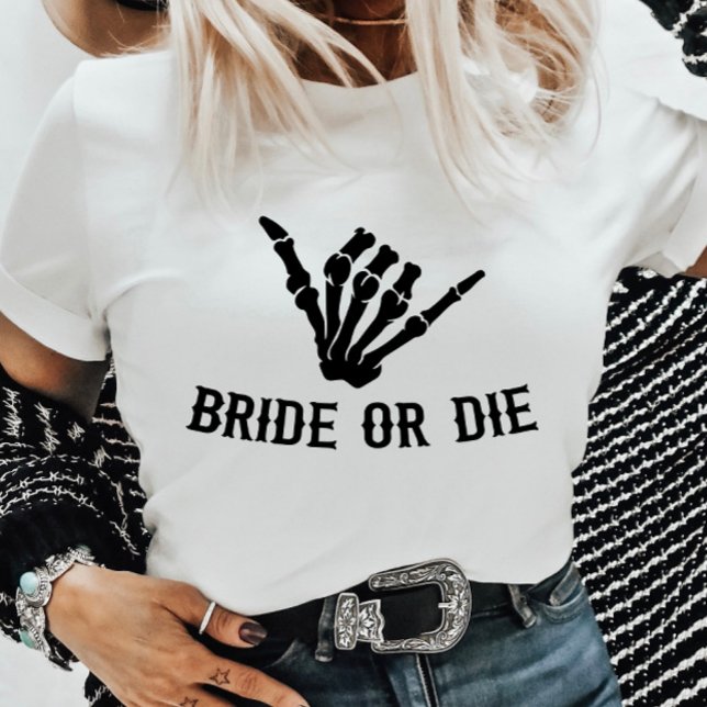 Bride or Die Rockstar Skeleton Bachelorette Party T-Shirt (Creator Uploaded)