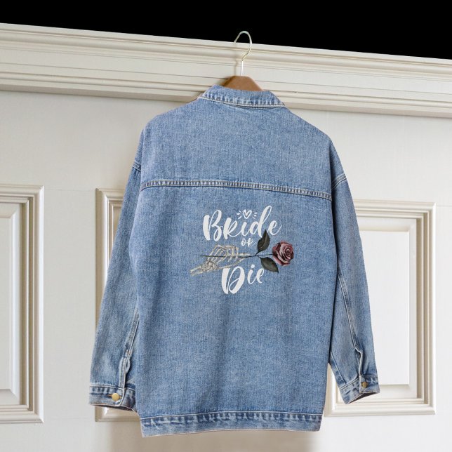 Bride or Die Rose Skeleton Hand Gothic Wedding Denim Jacket (Bride or Die Rose Skeleton Hand Gothic Wedding Denim Jacket)