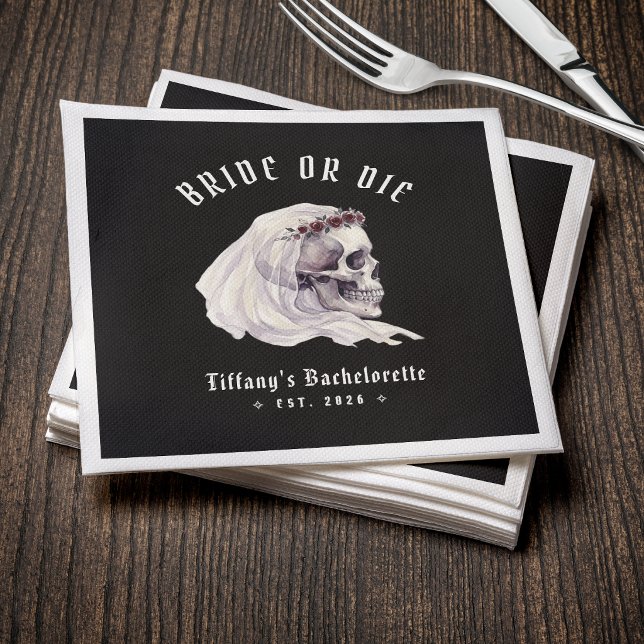Bride or Die Skeleton Skull Halloween Bachelorette Napkin (Creator Uploaded)