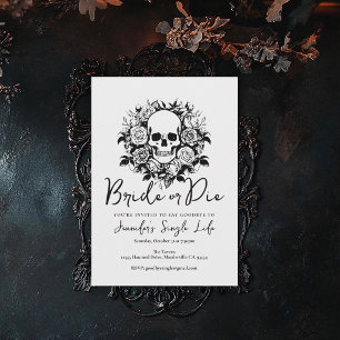 Bride or Die White Floral Skull Bachelorette Party Invitation