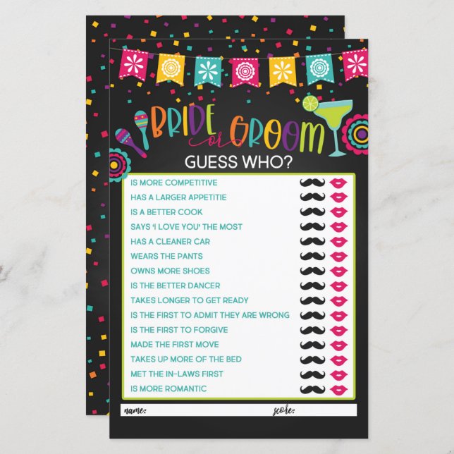 Bride or Groom Game - Fiesta (Front/Back)