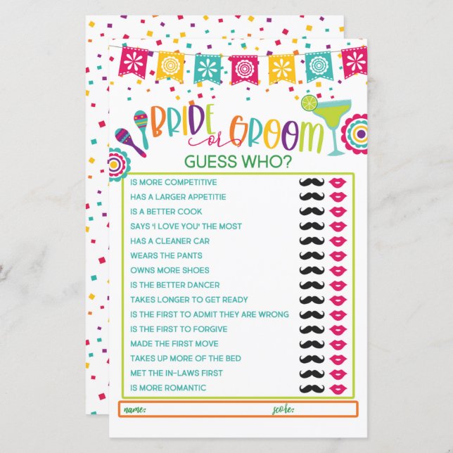 Bride or Groom Game - Fiesta WH (Front/Back)