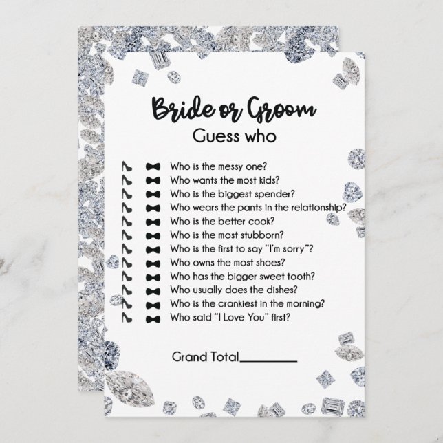 Bride or Groom Guess Who Bridal Shower Game Invitation (Front/Back)