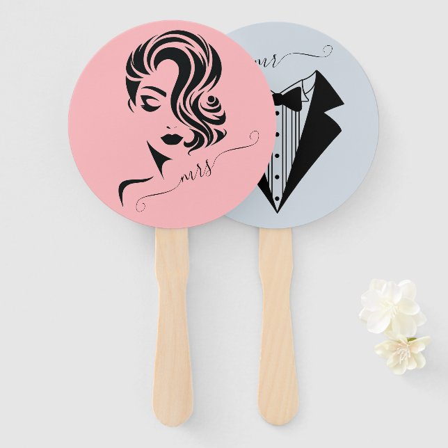 Bride or Groom Mr Mrs Wedding Game Hand Fan (Front and Back)