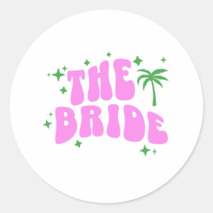 bride palm springs bachelorette party retro pink classic round sticker