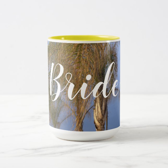 Bride Palm Trees Wedding Mugs (Center)