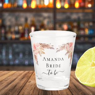 Bride pampas grass blush pink flowers shot glass