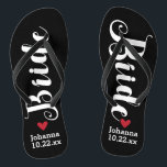 Bride Personalised Wedding Pick Your Colour Jandals<br><div class="desc">Walk in comfort on your wedding day with these personalised flip flops. These can be customised with a bride's name and wedding date. The background is black, however you can change the colour by clicking on Customise It. Because of the white text, this design looks best with a dark background....</div>