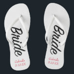 Bride Personalised With Name & Date  Flip Flops<br><div class="desc">These flip flops can be changed to any background colour zazzle offers. They have the word "Bride" in script down the flip flip. You can personalise flip flops with your name and a special date of when you met or wedding date. Check out the many designs we have in our...</div>