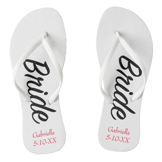 Bride Personalised With Name & Date  Flip Flops (Footbed)