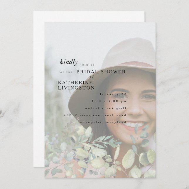 Bride Photo Foliage Bridal Shower Invitation (Front/Back)