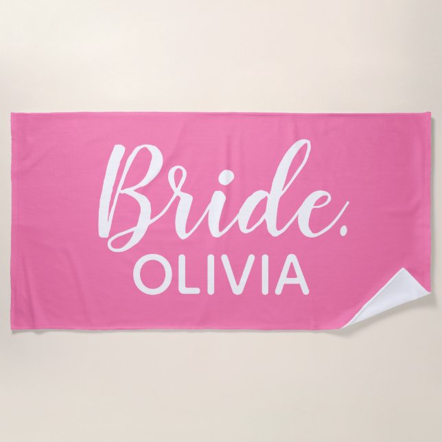 Bride Pink And White Newlywed Bride Beach Towel (Front)