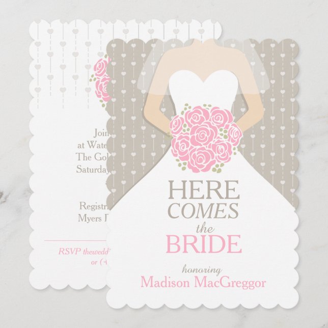 Bride pink bouquet graphic bridal shower invite (Front/Back)