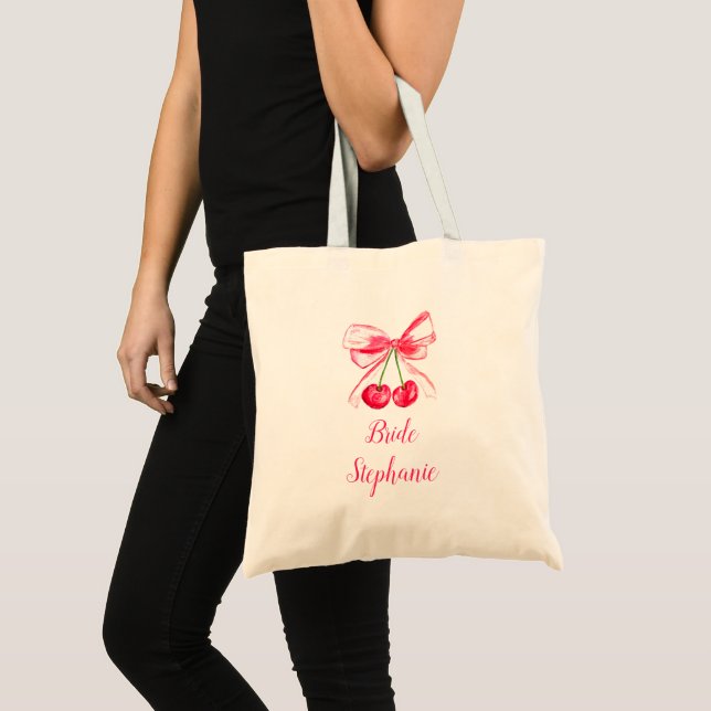 Bride Pink Bow Coquette Wedding Tote Bag (Front (Product))