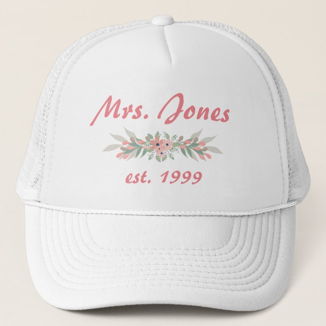 Bride Pink Floral Trucker Hat (Front)