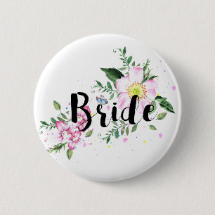 Bride Pink Floral Watercolor Wedding Bridal Shower 6 Cm Round Badge