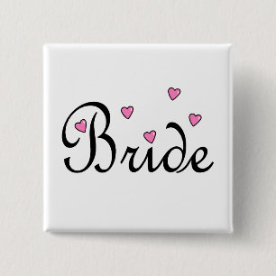 Bride Pink Hearts 15 Cm Square Badge